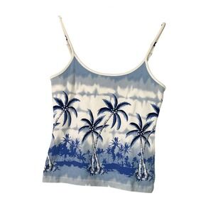 Tilt Women's Vintage Y2K Blue White Tropical Tank Top Medium Vacation Beach